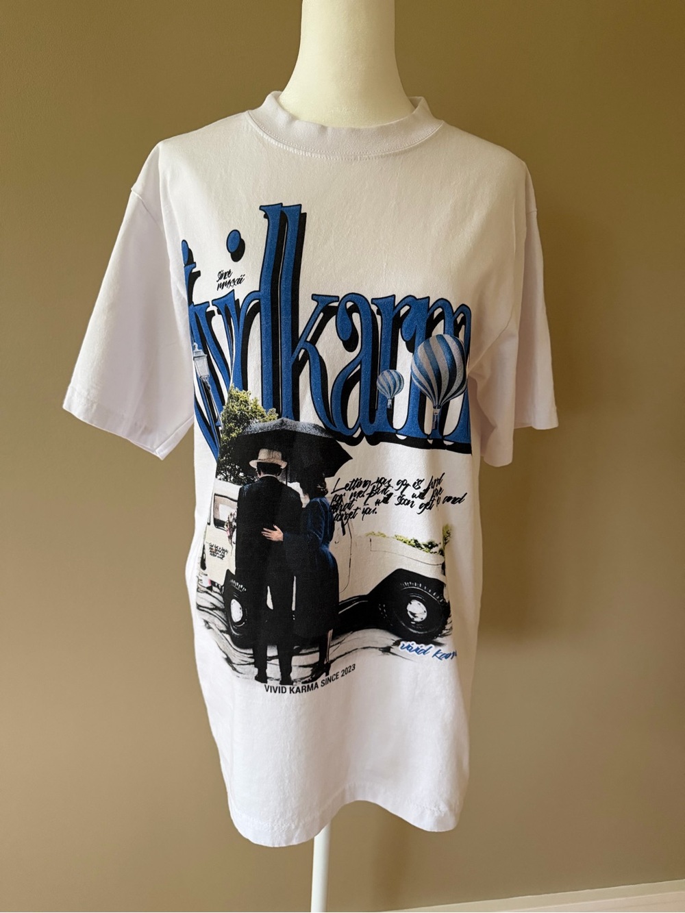 Shaka Wear White Graphic Tee with Blue Print